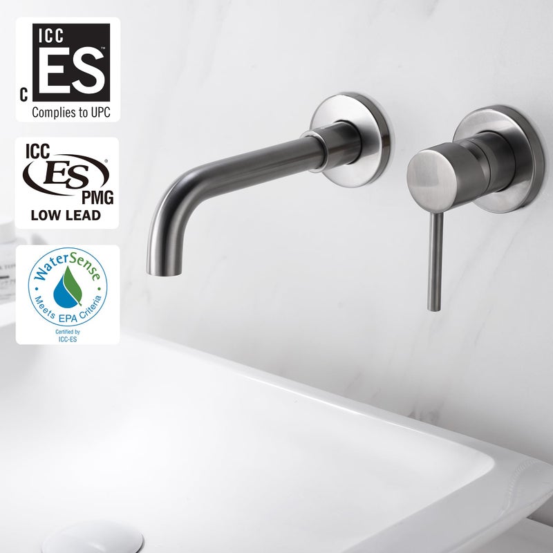 Sumerain Wall Mount Bathroom Faucets Brushed Nickel,Single Handle Wall Mount Faucet with Brass Rough-in Valve - Image 2